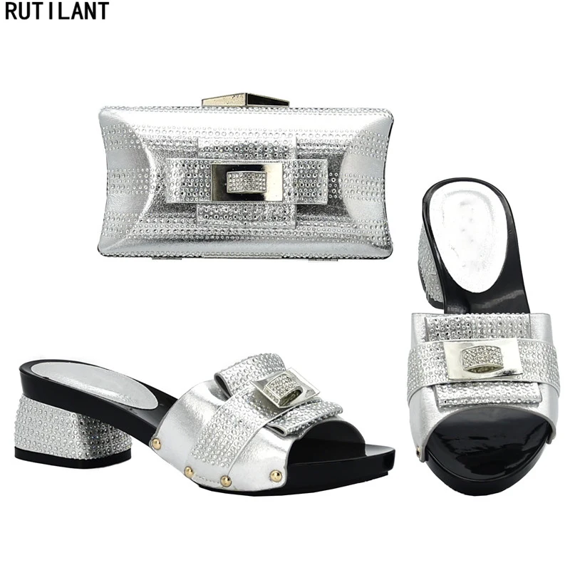 

Latest Ladies Italian Shoes and Bag Set Decorated with Rhinestone for Wedding Italian Shoe and Bag Set for Party In Women Sets