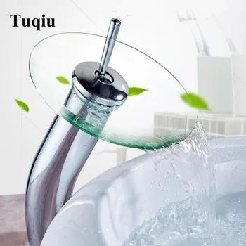 

Fashion brass chrome bathroom sink faucet single lever hot and cold waterfall basin faucet glass faucet