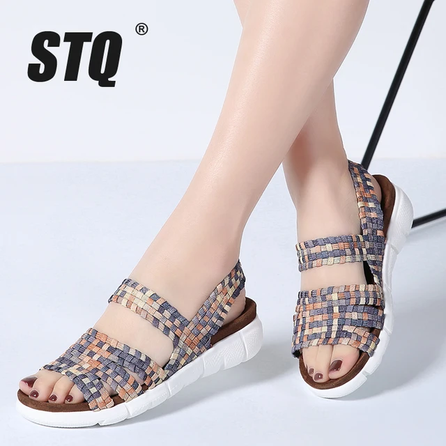 STQ 2018 women flat sandals shoes women woven peep toe wedge sandals shoes ladies beach summer sandals flipflops shoes 802
