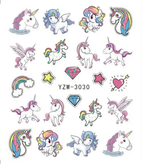 

2Sheets Unicorn Nail Art Stickers Hot Pink Cartoon Nailart Water Decals Kawaii Japan 3d animals Manicure Decors Supply