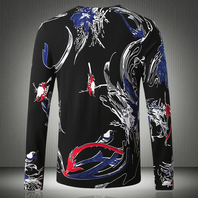 Китайский стиль кукушка узор 3D печать моды случайные v-образным вырезом свитер осень и зима новинка года качество хлопковый свитер Мужчины М-XXXXL