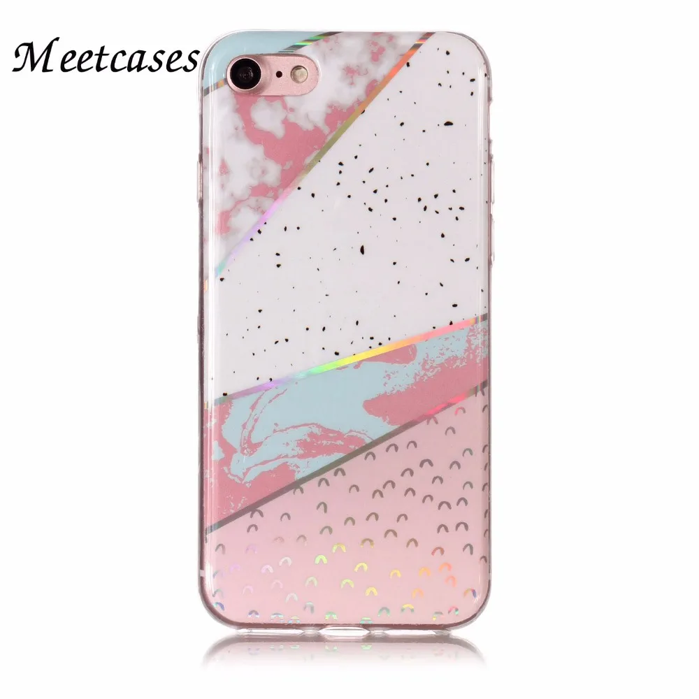 Meetcases розовый геометрический holo мраморный чехол для телефона Iphone7 8 TPU Мягкий