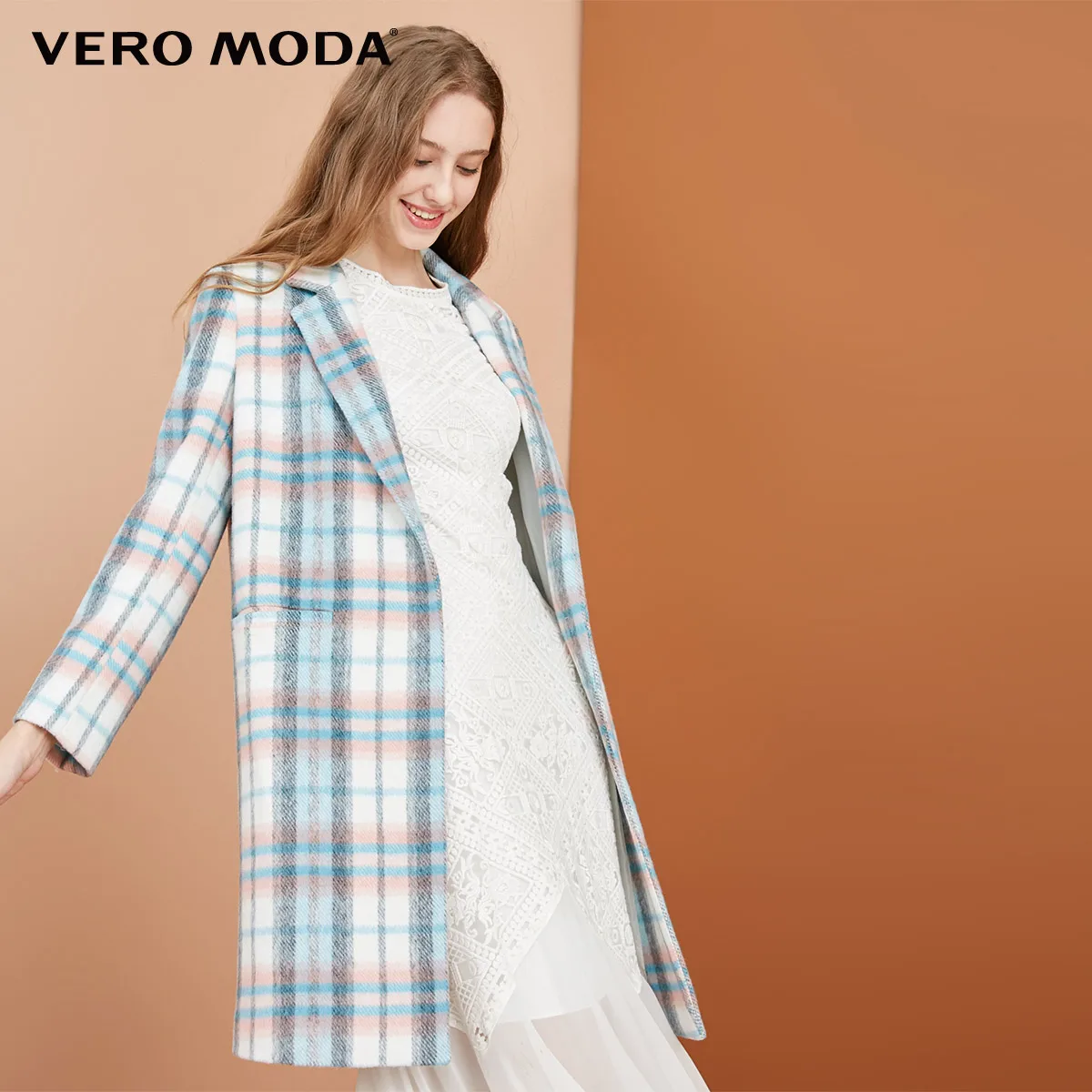 Vero Moda 50% шерстяное клетчатое пальто с декоративными карманами шерстяное пальто | 318327515 - Цвет: Deep ocean green