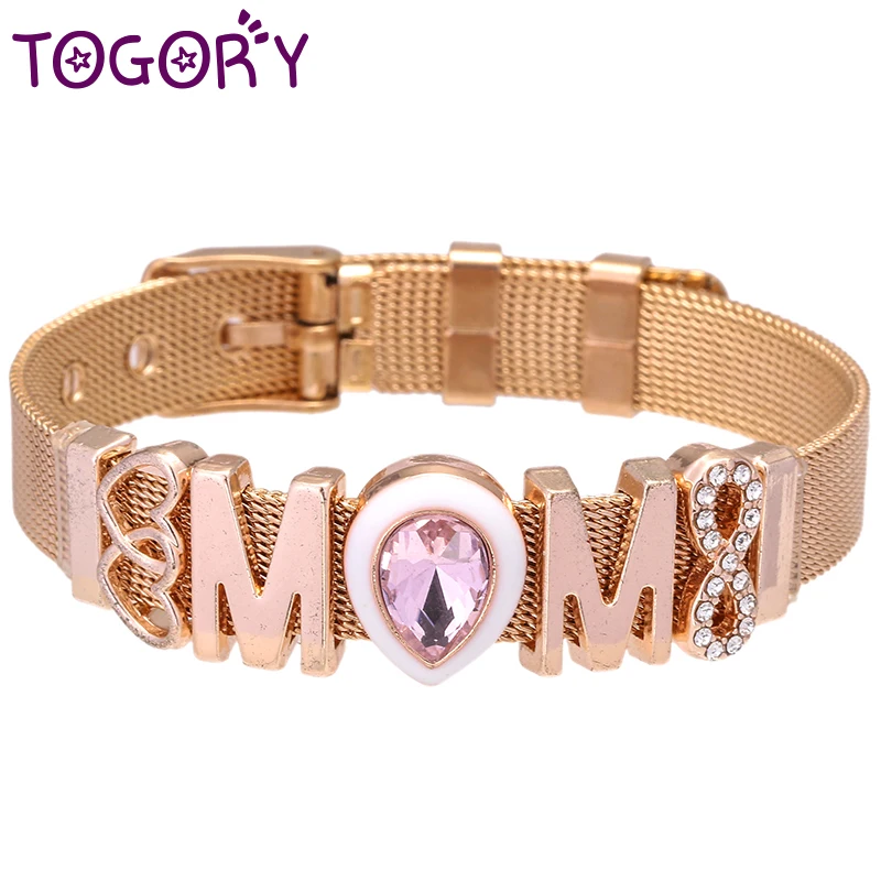 

Infinite Love MOM 22cm Mesh Charm Bracelets Personalized DIY Slide Keeper Silver/Gold Fine Bracelet For Women Mother Gift