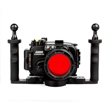 

40M Waterproof Underwater Camera Housing Case Bag for Sony A6000 Camera With 16-50mm Lens + Red Filter + Two-hands Diving Handle