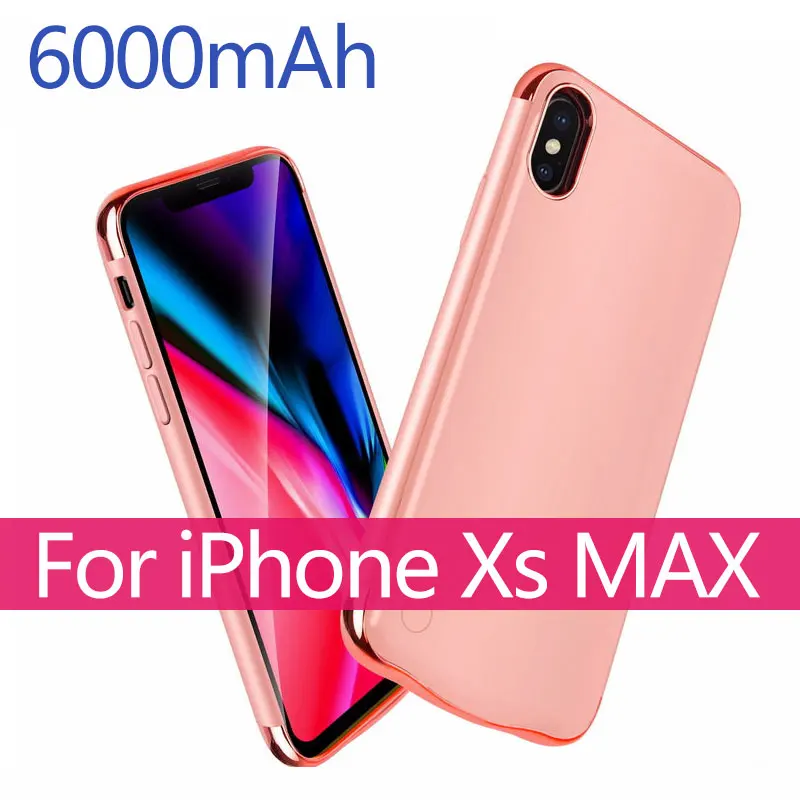 Батарея чехол для iPhone X XR XS xsmax 5500/6000 мА/ч, внешняя Батарея Зарядное устройство чехол резервного копирования Мощность банк Портативный Мощность зарядный чехол - Цвет: XS MAX Rosy GOLD