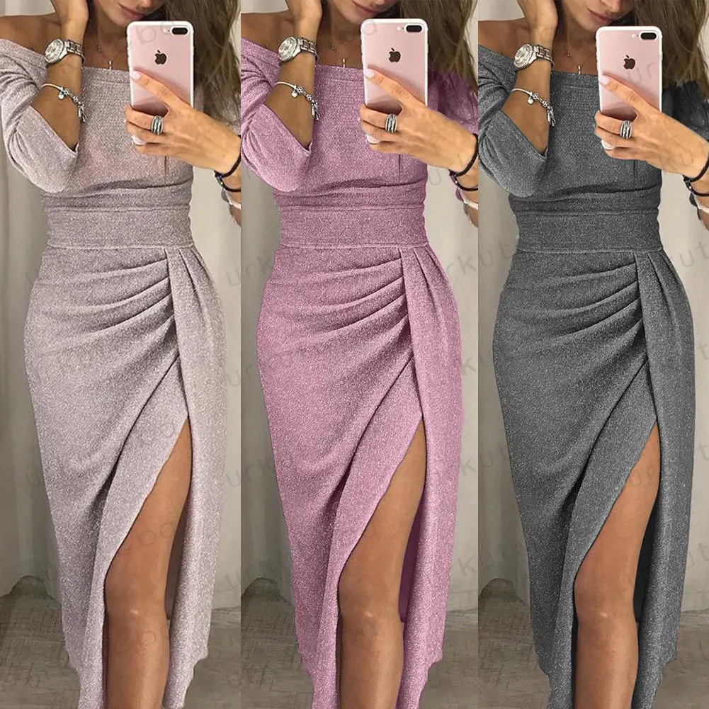 

2019 Newest Women Summer Dress Casual Beach Dress Long Sleeve off Shoulder Midi Dress Sexy Party Dresses Vestidos S-XXL