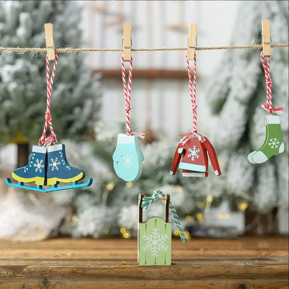 5 шт. деревянные рождественские подвесные орнаменты, украшения для одежды, перчатки, носки, Санки, подвесные украшения для рождественской елки