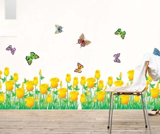 golden tulip flower border wall decal stickers adhesive spring garden