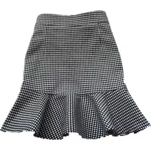 Spring new high waist package hip women ruffled plaid mermaid trumpet mini skirt