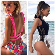 Женский купальник с оборками и принтом, бандаж, сдельный купальник, сексуальный кружевной купальник, открытая спина, купальные костюмы, maillot de bain, трикини, Mujer