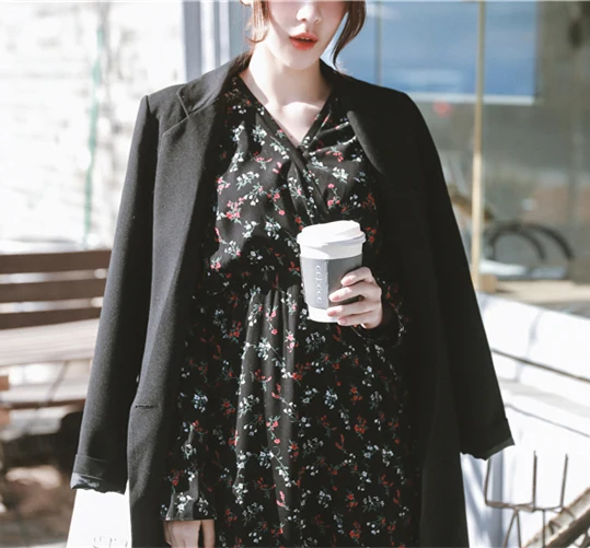 

New Girls Summer Dress Women chiffon OL Casual Long Sleeve Dresses Female Dress V neck Print Long Dress Boho Robe Femme Vestido