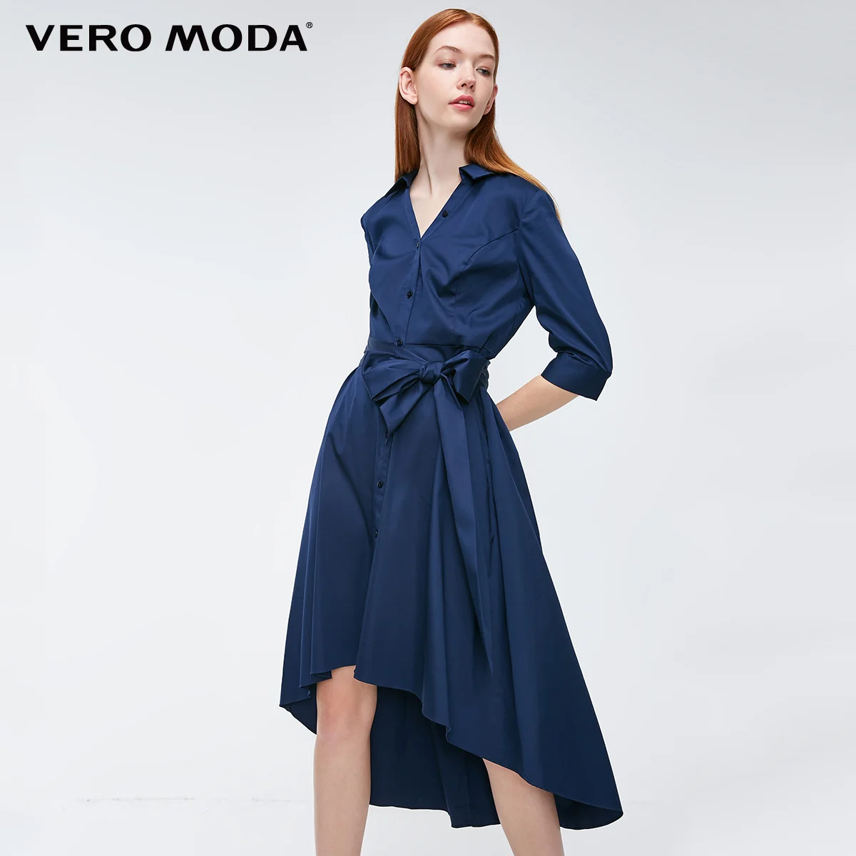 Vero Moda платье-рубашка с v-образным вырезом и рукавами три четверти | 31837C519 - Цвет: Midnight blue