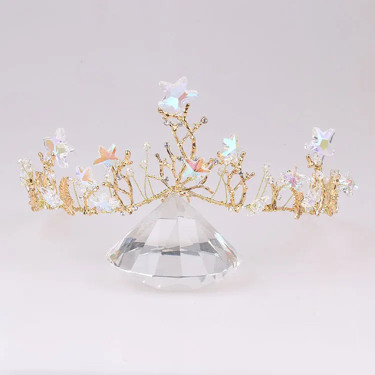 Shining starfish Wedding Tiara Bride Hair Ornaments For Women Prom Hair Jewelry Accessories Gold Vine Chaplet Bridal Crown