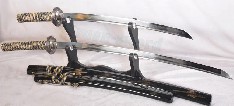 Soshu kitae) Clay Tempered Folded Steel Japanese Samurai Katana Sword Set(Katana+Wakizashi