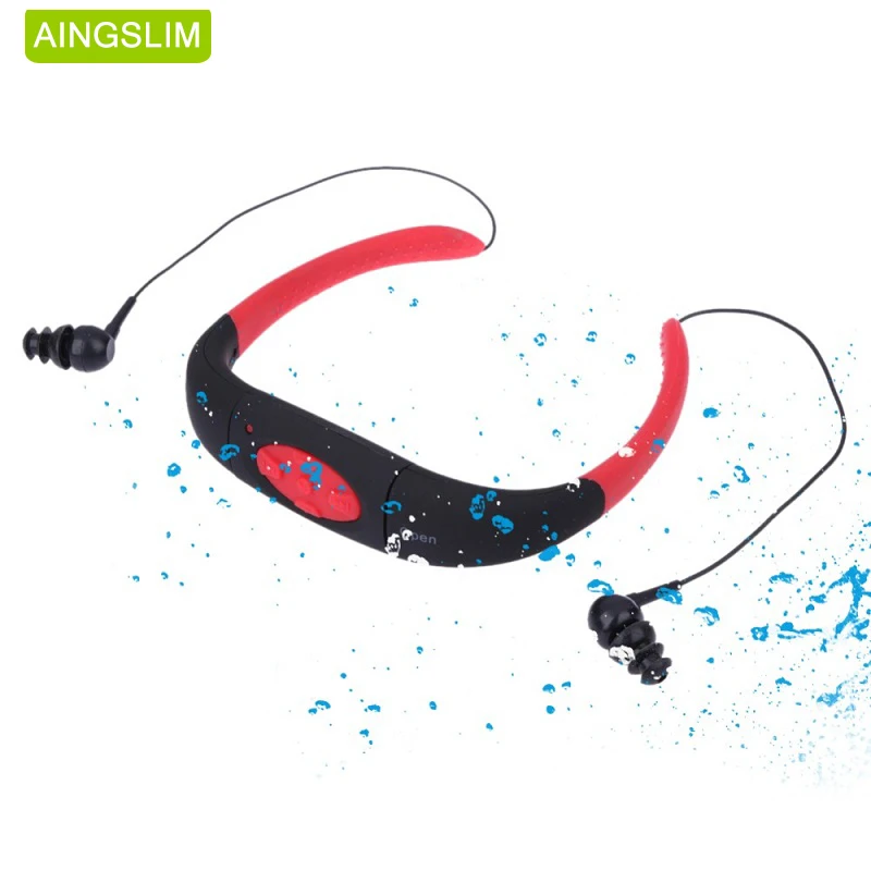 Aingslim IPX8 Водонепроницаемый MP3 плеер плавание 8 ГБ подводный спорт гарнитура с FM для