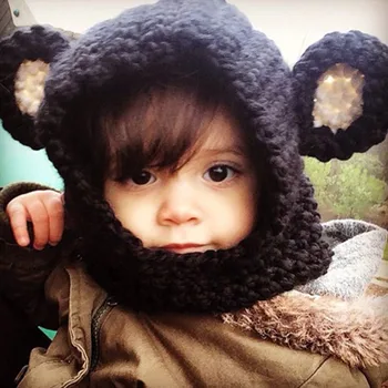 

Baby Rabbit Ears Knitted Hat Infant Toddler Winter Cap Beanie Warm Hat Hooded Scarf Earflap Knitted Hat