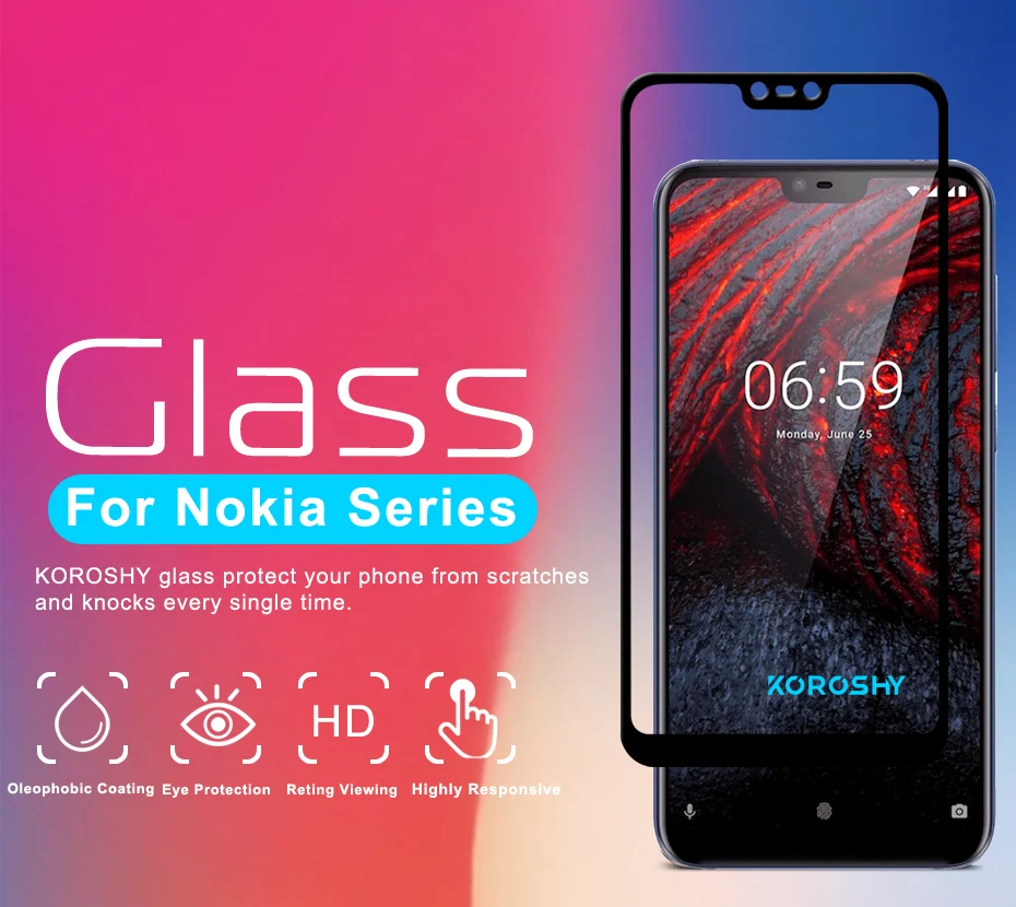 100% KOROSHY Real 9H Tempered Glass for Nokia 2 3 5 6 7 Plus 8 X5 X6 Nokia 5 6 2018 Nokia 2.1 3.1 5.1 6.1 Plus 2.5D Glass Film (4)