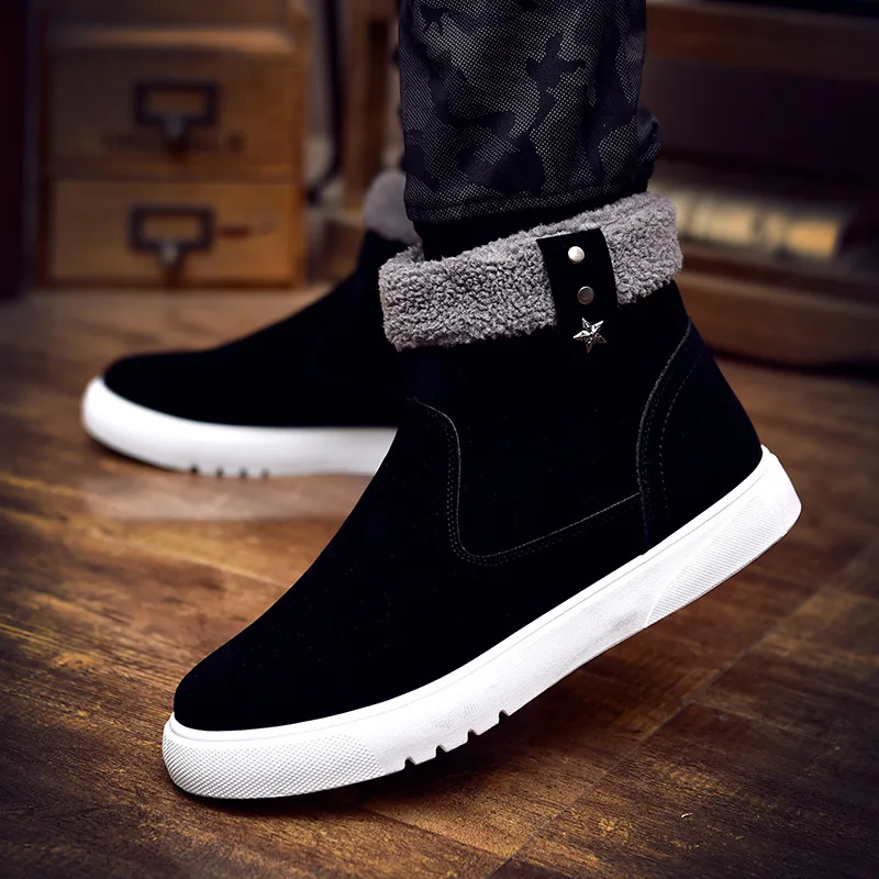 Корейская версия новых зимних сапог мужская повседневная обувь зимняя нескользящая обувь на плоской подошве, теплые плюшевые мужские кроссовки, трендовая Высокая мужская хлопковая обувь