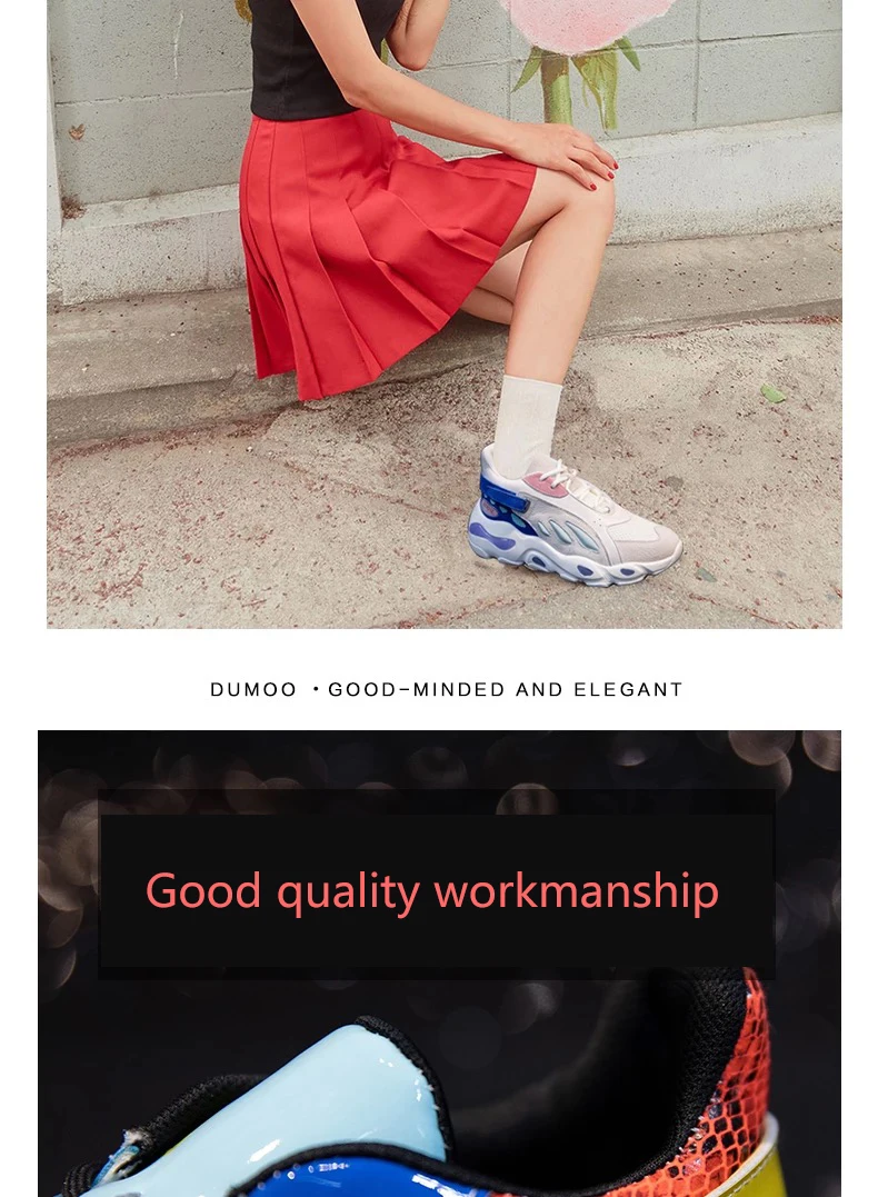 Dumoo/брендовые кроссовки для девушек; женская дышащая повседневная обувь для бега; Разноцветные женские туфли на танкетке; zapatos de mujer