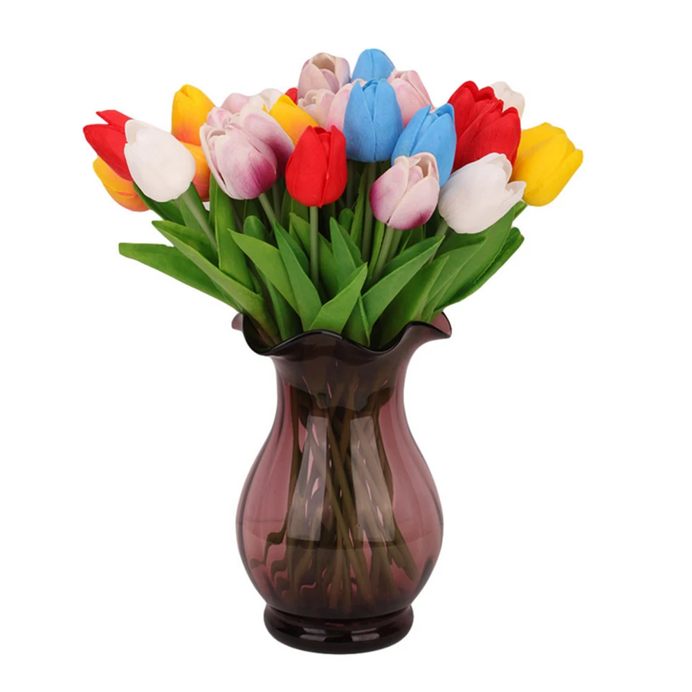 

20PCS/LOT PU Tulips Fake Flower Artificial Flowers Vivid Mini Tulip for Decor Party Wedding Bridal Bouquet (2 colors ACCEPTABLE)