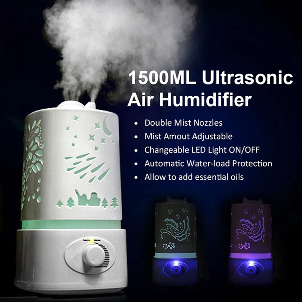 

1500ml Ultrasonic Air Humidifier for Home Essential Oil Diffuser Humidificador Mist Maker 7Color LED Aroma Diffusor Aromatherapy