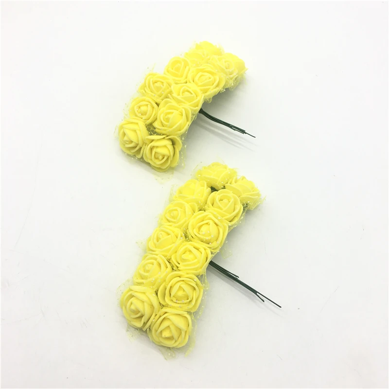 

24pcs Two Bundles Yellow Mini Foam Rose Artificial Lace Flower Bouquet Multicolor DIY Wedding Party Birthday Decoration