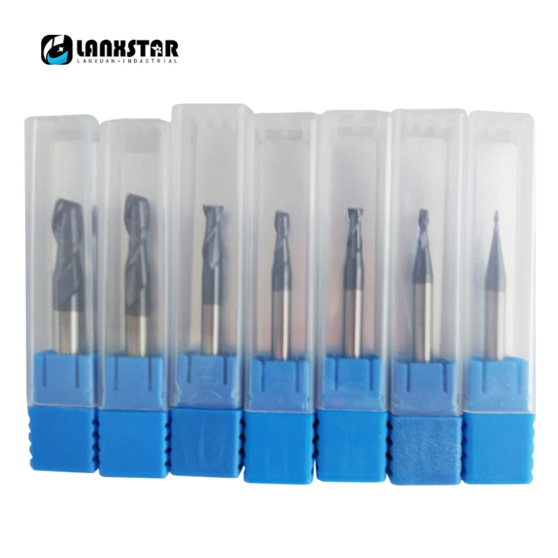 

7pc 1-8mm HRC45 Wood PVC Cutting Machine CNC Router Bit Flute Spiral End Milling Cutter Double Groove Tungsten Carbide End Mill