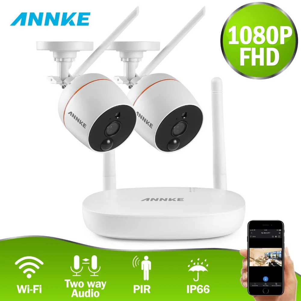 

ANNKE 4CH HD 1080P Wireless CCTV Camera System Wi-Fi Mini NVR Surveillance kit Wireless IP Camera PIR Function SD Card Recording