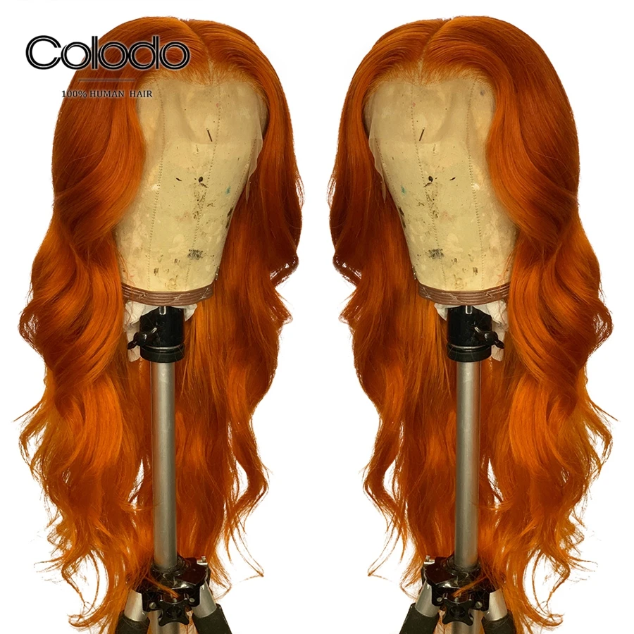 Orange Human Hair Wig Glueless Brazilian Lace Front Wigs Remy Pre