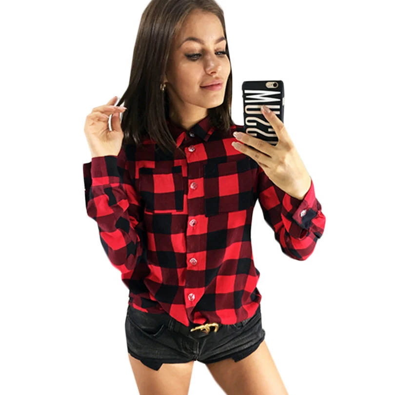 

Sexy Plaid Blouse Women Shirt Long Sleeve Turn-Down Collar Blouse Female Shirts Summer Fashion Casual Office Tunic Tops 2019