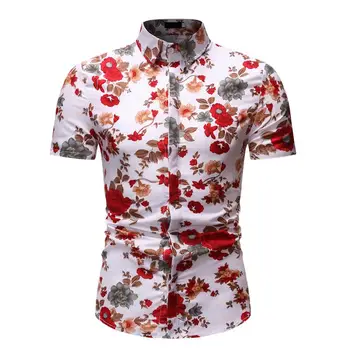 

Hawaiian Shirt Men's clothing Flower Short sleeve Floral Blouse Men New model Shirts Slim Beach leisure Summer