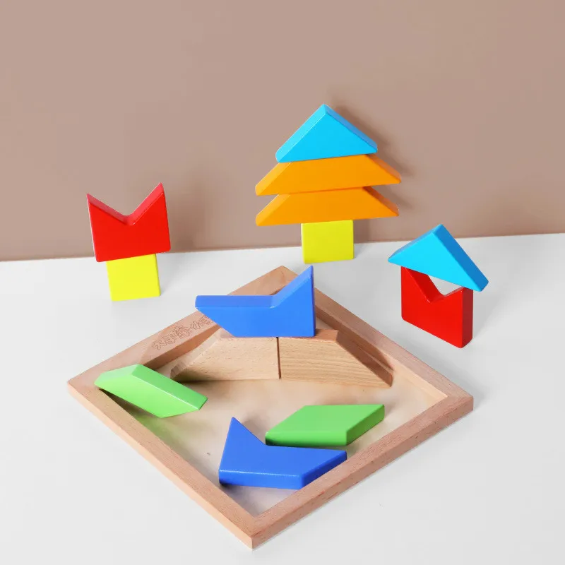 Деревянный Tangram 14 шт головоломки красочный квадрат IQ игра головоломка Игрушки из