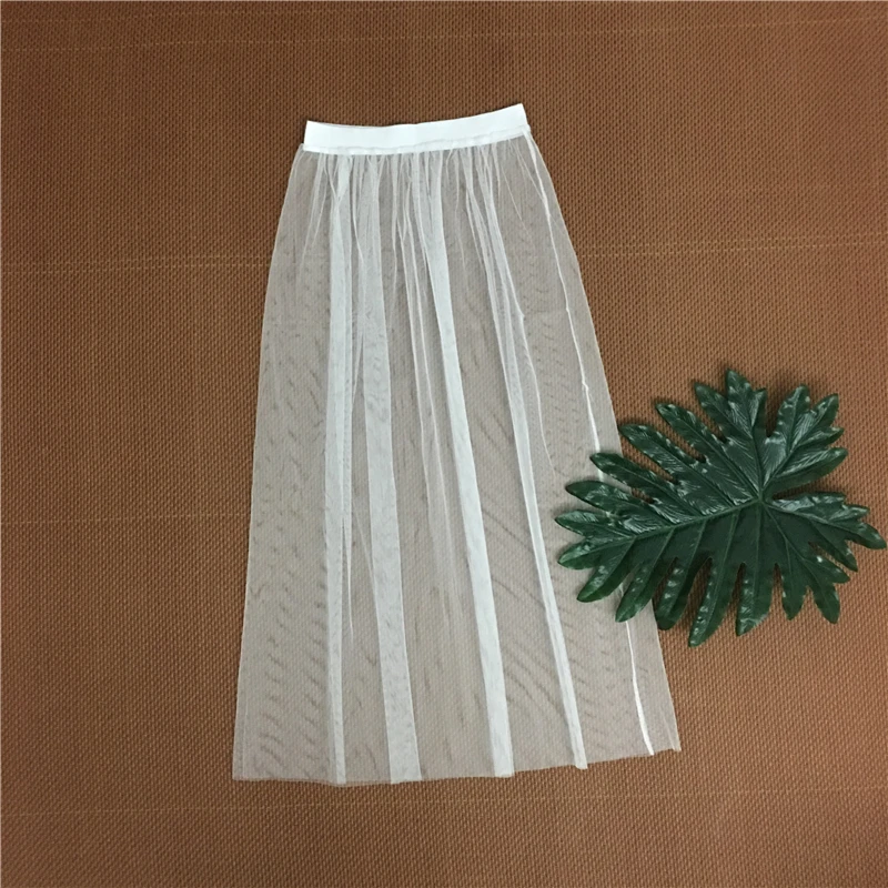 Тюлевая Женская Сексуальная кружевная сетчатая юбка, летняя повседневная винтажная юбка с высокой талией, эластичная открытая прозрачная Однослойная длинная юбка