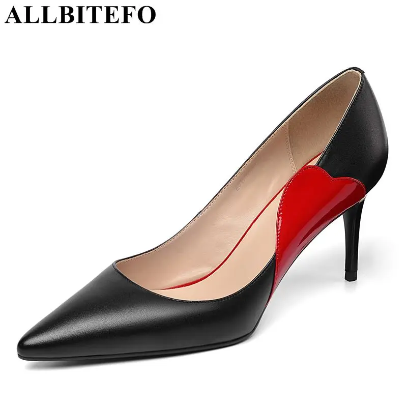 

ALLBITEFO 2019 new arrive genuine leather high heel shoes women heels mixed color party dress ladies women shoes girls