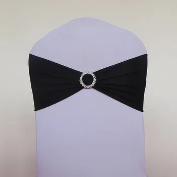 

100 PCS Black Spandex Chair Band with Diamond Buckle Free Shipping Lycra Chair Band