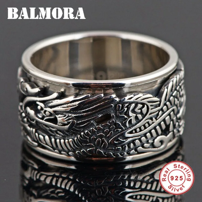 BALMORA, 925 пробы, серебро, древнее китайское животное, дракон, кольца для мужчин, винтажное этническое вращающееся тайское серебрянное кольцо, ювелирное изделие