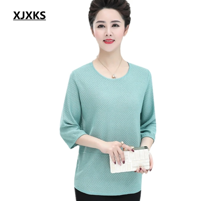 

XJXKS Sweater Women Knitted Tops Large Size Thin Jumper 2019 Spring Modis Breathable Solid Knitted Pullover Women Sweaters