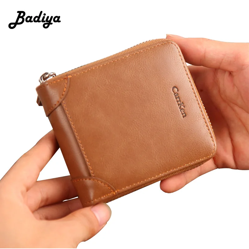 

Vintage Leather Unisex Zipper Wallets Solid 2 fold Women Purses Solid Pu Leather Credit Card Holders Coin Purse Men Card Wallet