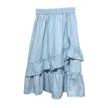 GRUIICEEN дизайн юбка с высокой талией Корейская джинсовая юбка с оборками Женская повседневная юбка