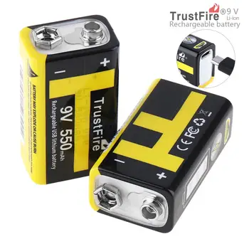 

TrustFire 2pcs 9V 550mAh Rechargeable USB Lithium Battery with Safety Relief Valve and LED Indicator for Wireless Microphone