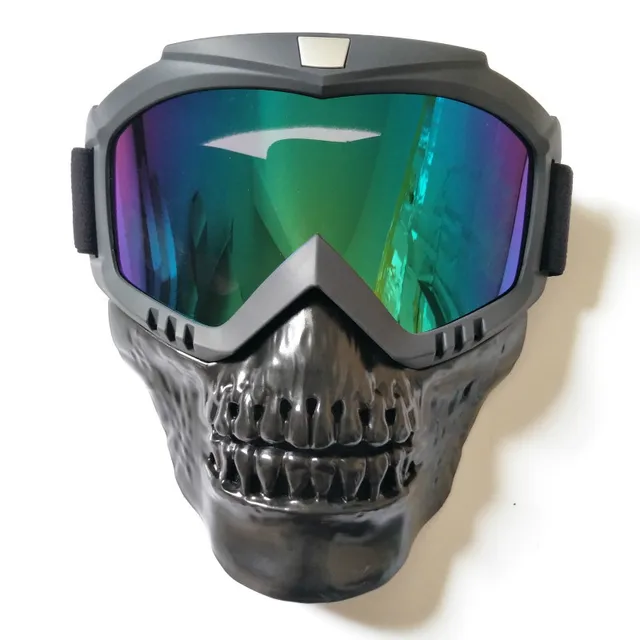 Cool skull motorcycle face Mask with Goggles Detachable modular Goggles