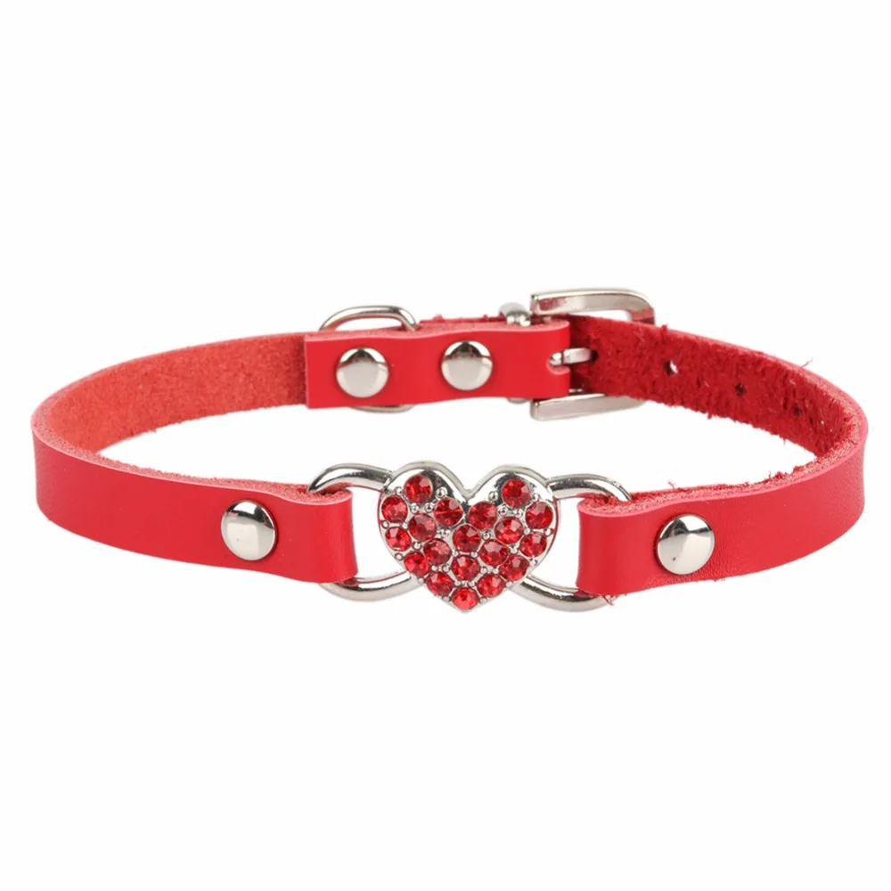 Small Dog Collars Genuine Leather Crystal Heart Collar for Small Dogs Chihuahua Pet Collars