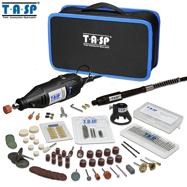TASP 220V 130W Rotary Tool Set Electric Mini Drill Engraver Kit with Attachments and Accessories