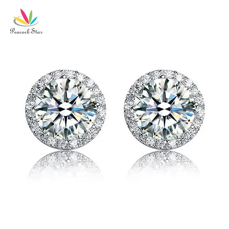 Pea Star Halo Stud Earrings Solid 925 Sterling Silver 4 Carat Pea Star Halo Stud Earrings Solid 925 Sterling Silver 4 Carat Round Cut Bridal Bridesmaid Jewelry Cfe8102 In From Accessories On