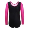 BAOHULU-vêtements de gymnastique à manches longues, noir et rose à chaud pour jeunes filles, Costume athlétique, tenue de danse pour enfants ► Photo 2/6
