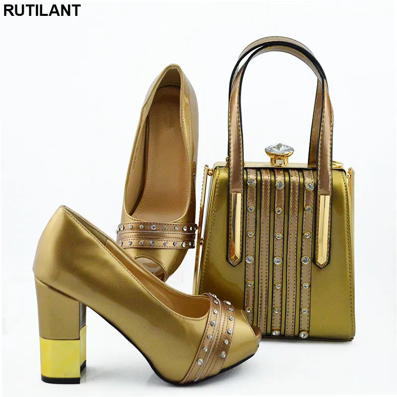 

New Italian Designer Shoes and Bags Matching Set African Women Shoes Bags Set High Heel Women Party Pumps Elegant Crystal Shoes