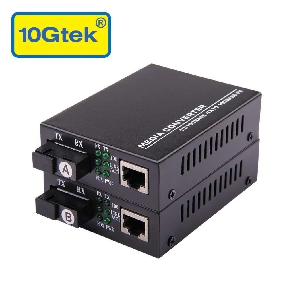 

10Gtek a Pair of Fast Ethernet Media Converters, 10/100Mbps Bi-Directional single-mode SC fiber, up to 20KM, 10/100Base-TX to 10