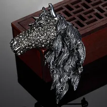 Blucome Men Brooch Jet Enamel Horse Animal Brooches Pins fashion Women rhinestone Crystal Hijab Pins And Broaches Broches Bijoux