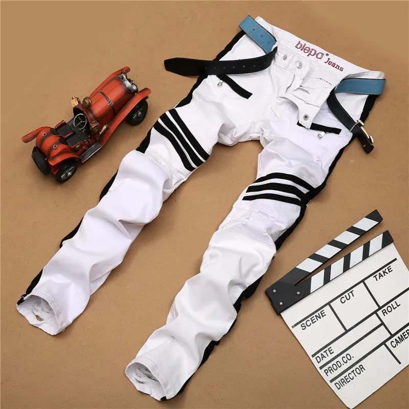 

2016 white locomotive fold elastic foot jeans pants trend